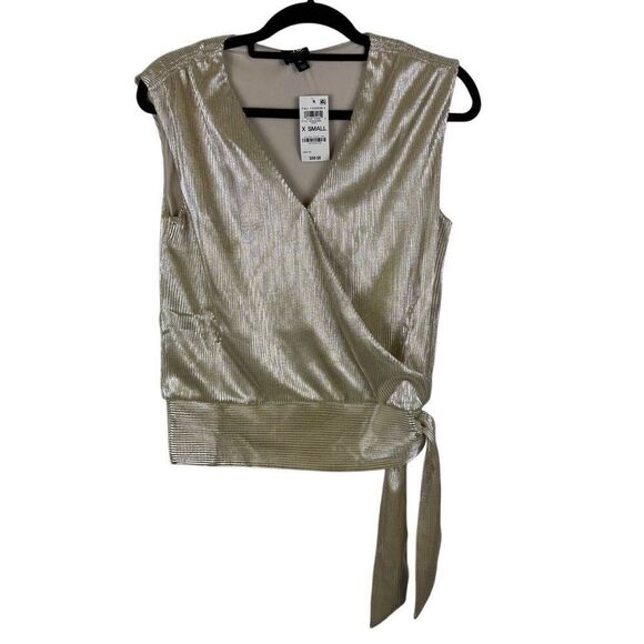 NWT INC gold sleeveless top with side tie- size XS - Picture 1 of 9
